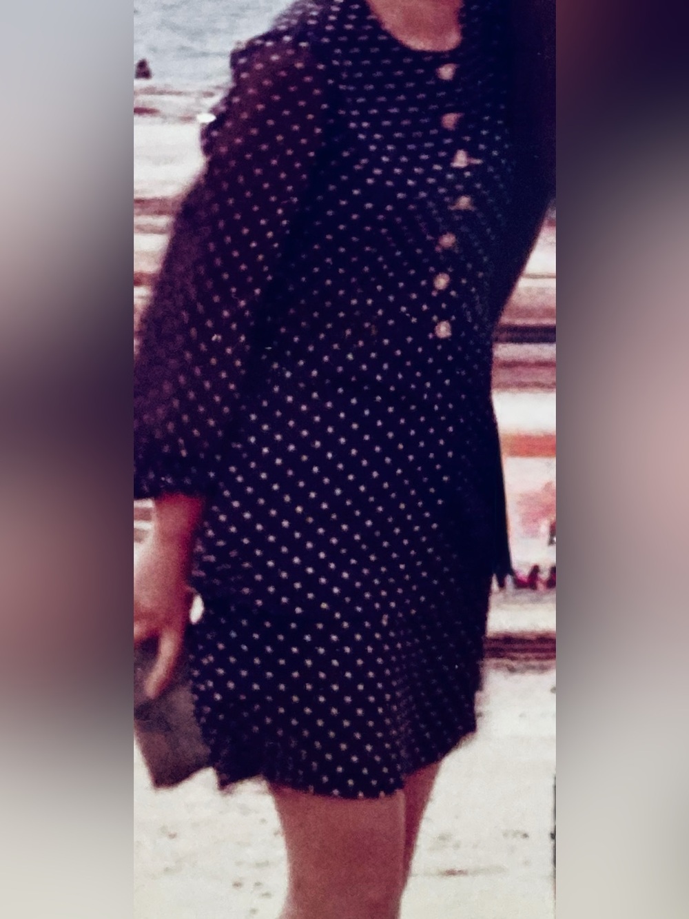 70’s Navy Polka Dot Sheer Peplum Skirt Suit Small Made in Japan